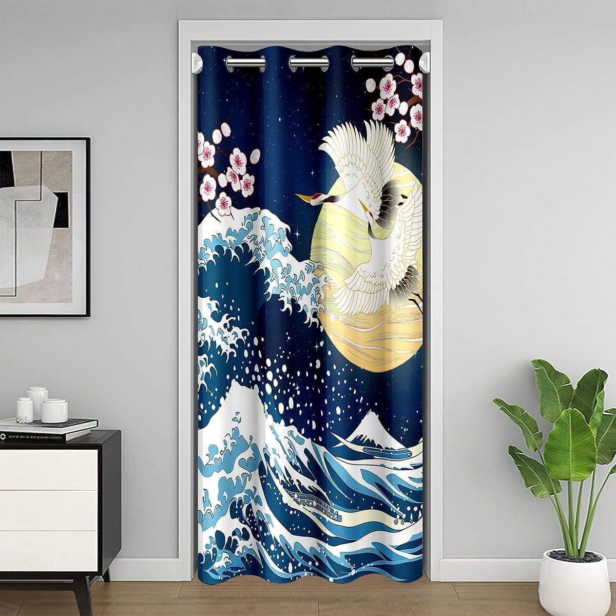 Loussiesd Japanese Style Corrugated Door And Window Blackout Curtain 1 Panel, Cherry Blossom Curtain, Indoor Living Room