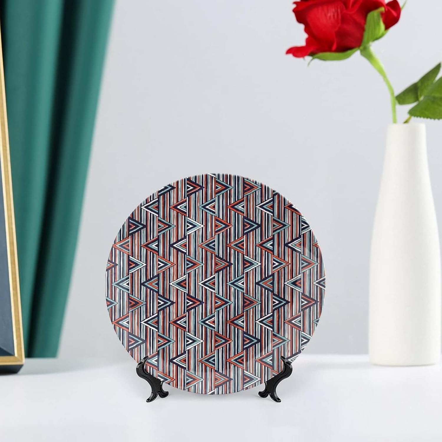 XISUNYA 10 Inch Decorative Plate, Tribal Dinner Plate, Striped Print Ceramic Wall Hanging for Fine Dining Upscale Events, Dinner Parties, Weddings, Catering, Muticolor