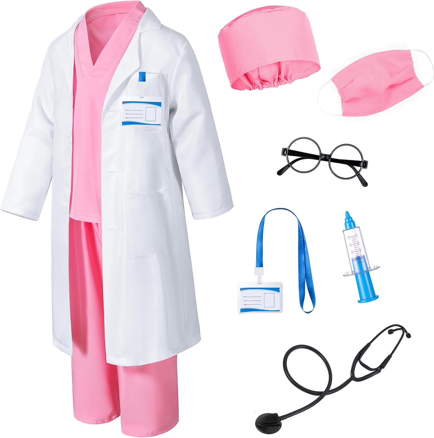 Doctor Costume for Kids Scrubs Pants with Accessories Set Children Party Cosplay 3-12 Years image 4