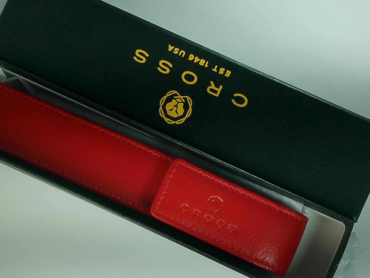 Cross Single Flip Top Pen Pouch, Full Grain Red Leather with Matching Thread Color Combinations, Secure Snap Closure Pen Pouch, Includes Gift Box