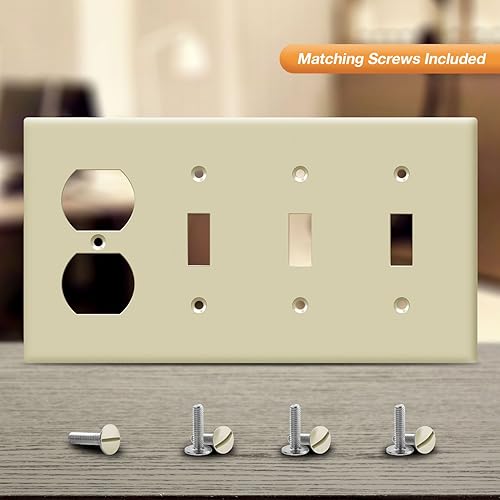 Miniatura 5 de ENERLITES Placa de pared combinada de triple palancasalida de receptáculo dúplex individual, tamaño estándar, cubierta de interruptor de luz de 4