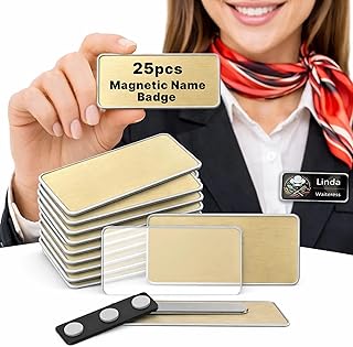 CiLoN 25 Pack Magnetic Name Badge Holder + Clear Acrylic Cover. DIY Customizable Engravable Round Corners. Reusable Magnetic Name Tags for Hotels, Restaurants, Schools, Stores & Teams. Gold, 1.5" x 3"