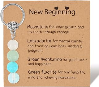 New Beginning Crystal Keychain Moonstone Labradorite Green Aventurine Green Fluorite Stone Charm for Life Transitions