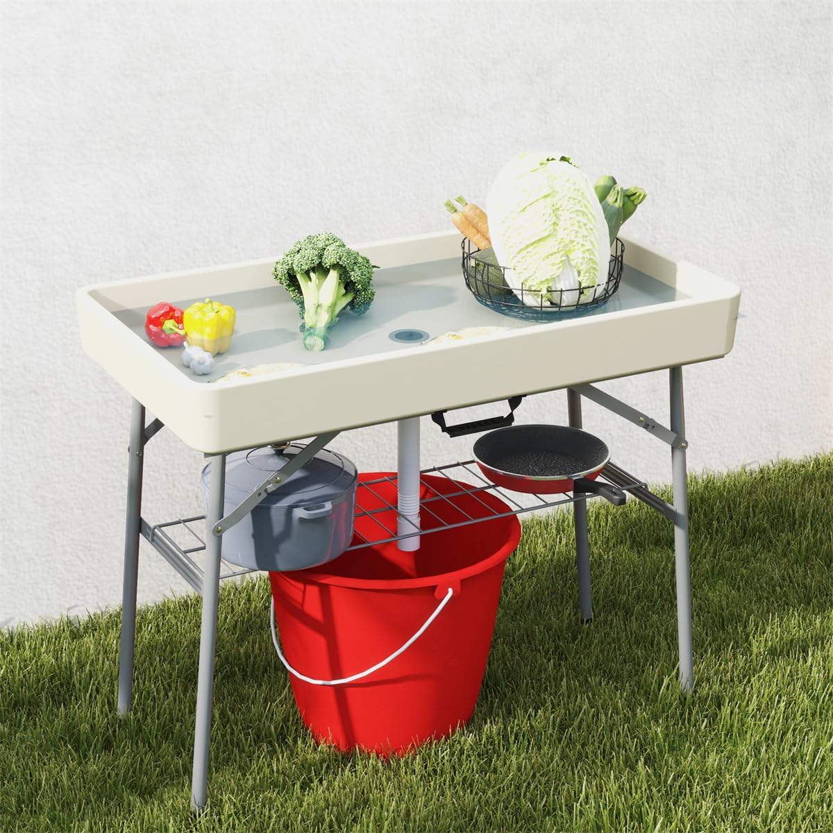 HDPE Camping Table, Portable Picnic Table for Outdoor, Beach, BBQ, Tailgating, RV, Patio, Ice Cooler Table for Parties, Ice Tables for Parties with Drain, Cooler Server for Camping, Picnic, Wedding
