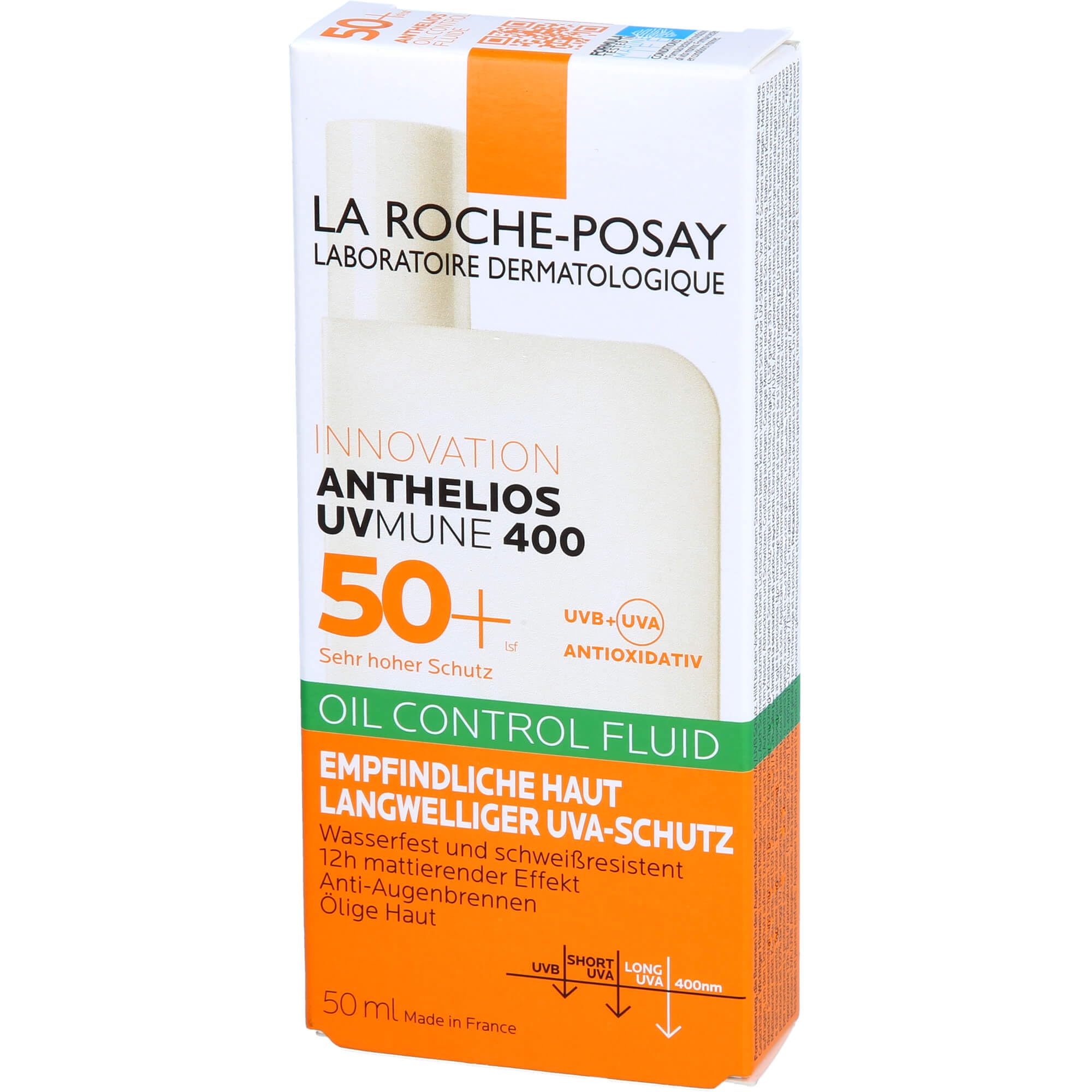La Roche Posay Invisible Fluid z filtrem przeciwsłonecznym z SPF50+, efekt matujący, 24 godziny, wodoodporny, pot i piasek, formuła z Mexoryl 400, Anthelios UV-MUNE 400 Oil Control, 50 ml