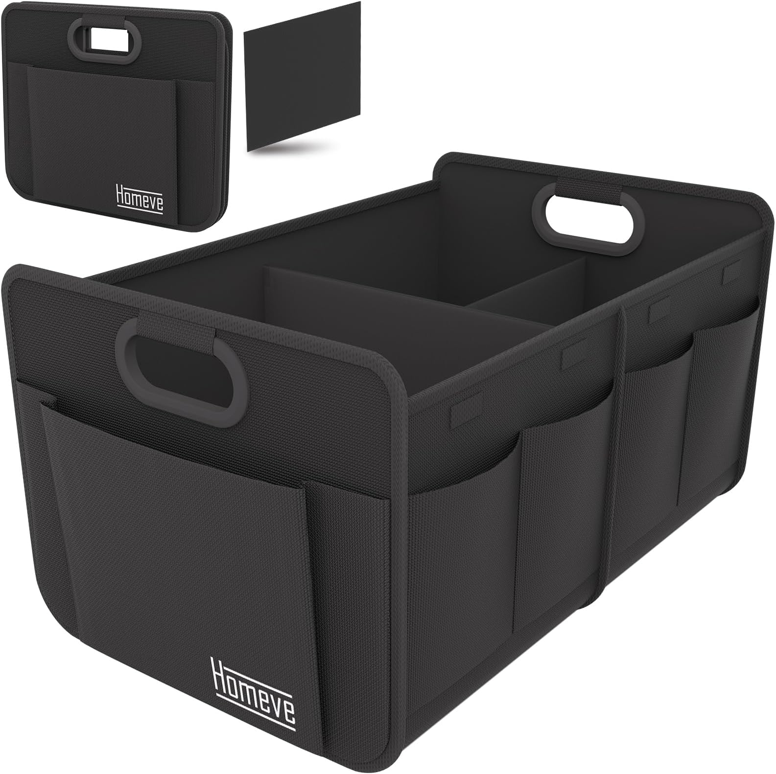 Homeve Foldable Cargo Trunk Organizer, Reinforced Handles and Great for Car, SUV, Truck, Minivan Storage… (Black, 2 Compart-Medium)