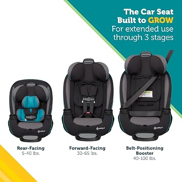 Safety 1st Grow and Go All-in-One Convertible Car Seat, Rear Facing, 5-40 lbs, Forward Facing (3065 lbs), High Back Booster Seat 40-100 pounds, Alaskan Blue