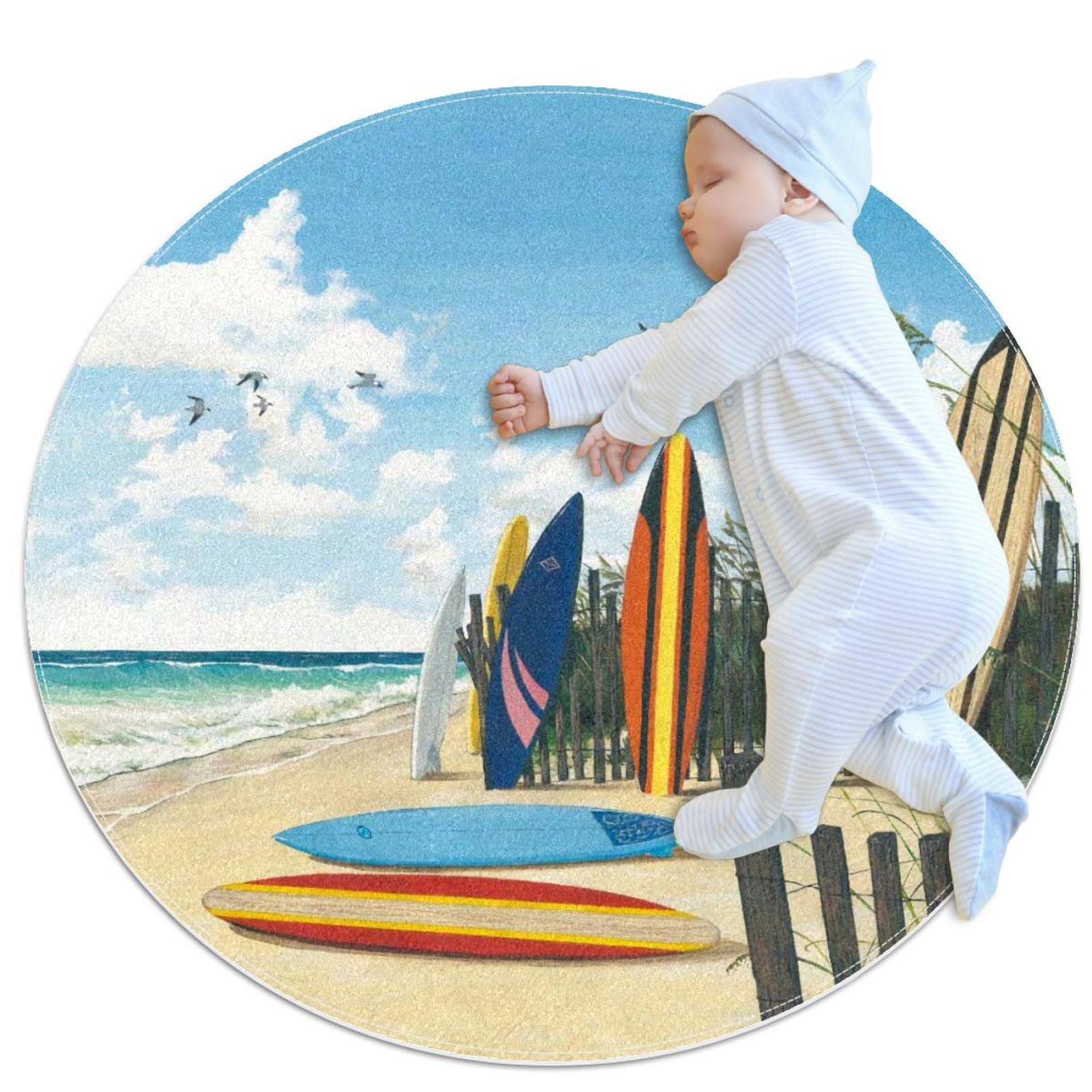 Tabla de surf alfombra de área de juego para niños y niñas con estampado de playa