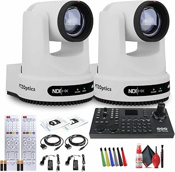 PTZOptics 2 x Move 4K SDI/HDMI/USB/IP PTZ Camera with 20x Optical Zoom White PT20X-4K-WH-G3 SuperJoy PTZ Camera Joystick Controller + Cleaning Kit and Color Wire Ties Bundle