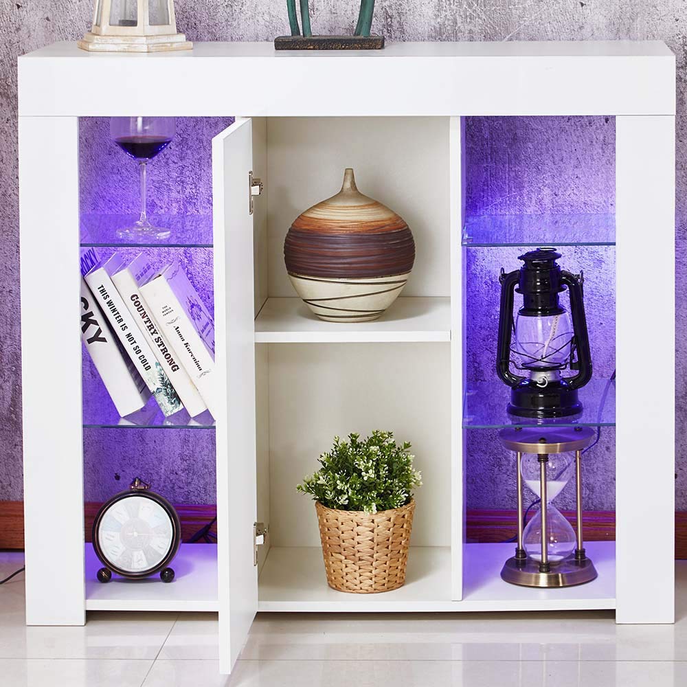 White Sideboard Display with LED Lights, 95cm with 1