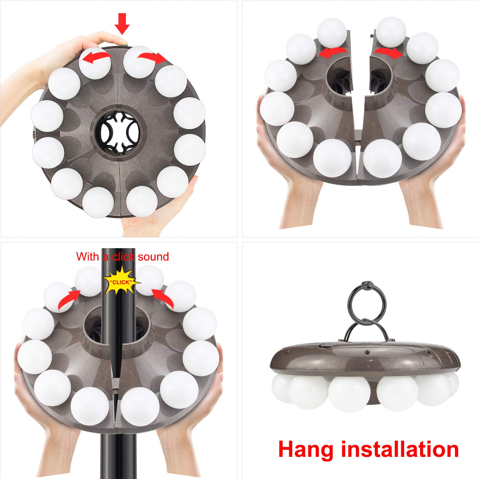 HONWELL Luz para sombrilla de patio, 12 bombillas LED de plástico para sombrilla, Luz de patio al aire libre que funciona con pilas con temporizador, control remoto para sombrilla, tiendas