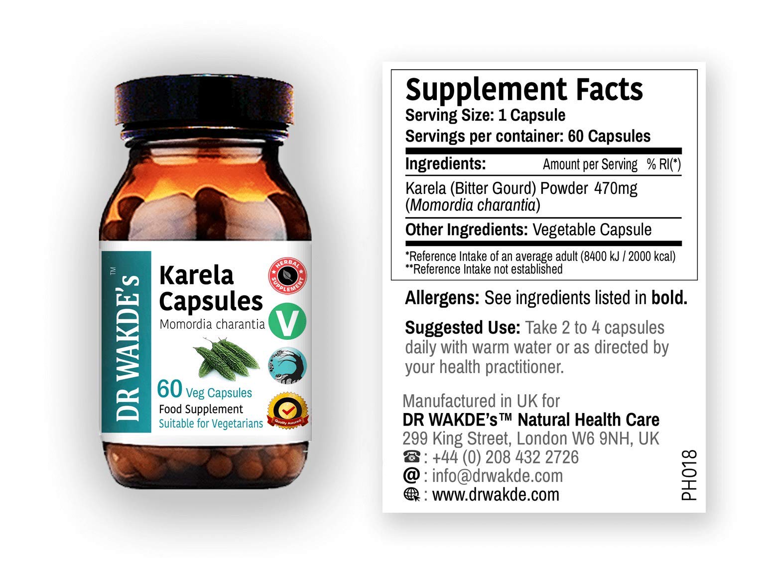 DR WAKDE's Organic Karela Capsules (Bitter Gourd or Bitter Melon) I 100% Natural Herbal Supplement I Veggie Capsules by DR WAKDE's
