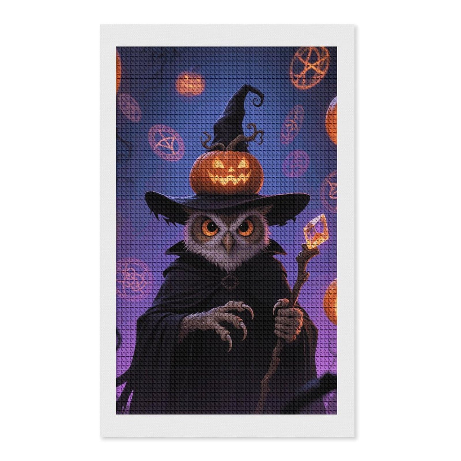 FodPand Halloween Owl Pumpkin 5D Diamond Painting Kits for Adults Beginners Full Drill Square Diamond Dots Pictures Gem Art Supplies for Home Wall Room Decoration DIY Craft Set Gift 12x20
