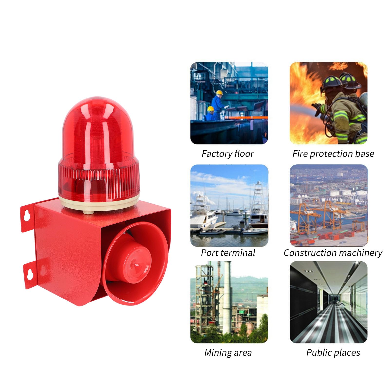 Sirena Estroboscópica Industrial Fácil de Instalar Cuentas LED Alarma Impermeable Bajo Consumo de Energía Tono de Volumen Ajustable para Granjas (Enchufe Europeo 220V)