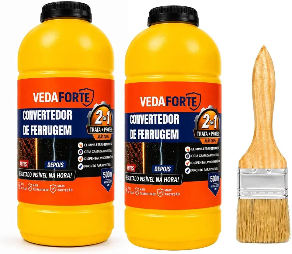 Kit 2 Convertedor Ferrugem Veda Forte 500ml + Pincel (N.Fiscal)