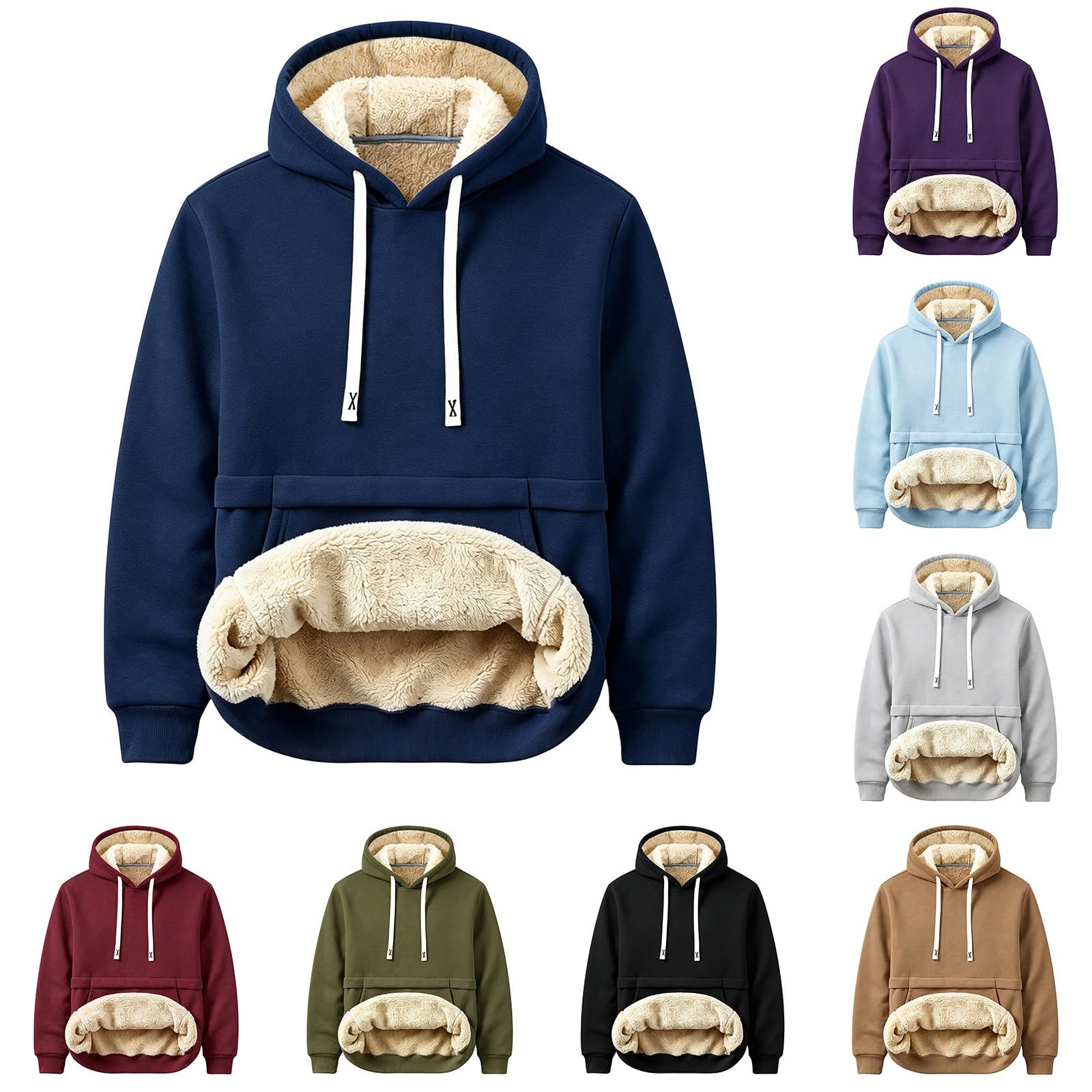 Hoodie Herren Warm Winter Pullover Gefüttert Fleece Sweatshirt mit Kapuze | Regular Fit, mit Kordelzug, Freizeitpullover, Übergangs Pullover, Basic Kapuzenpullover, Bequem Fleecejacke für Alltag