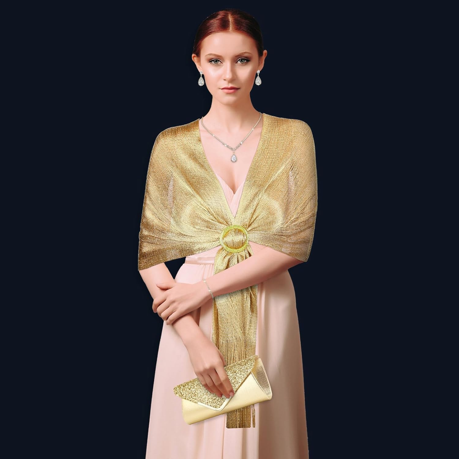 Tiamon 5 Pcs Rhinestone Jewelry Sets Shawls and Wraps Formal Clutch Purses for Women Evening Party Weddings Bridal Showers