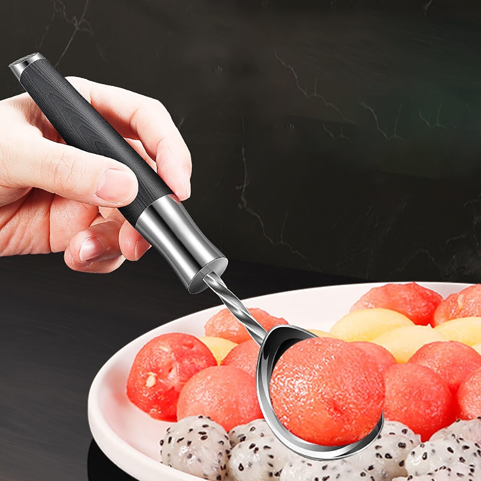 Cuillère à Glace Cuillère à crème glacée en acier inoxydable, cuillère à glace multifonctionnelle for creuser à la maison, cuillère à pastèque Cuillère