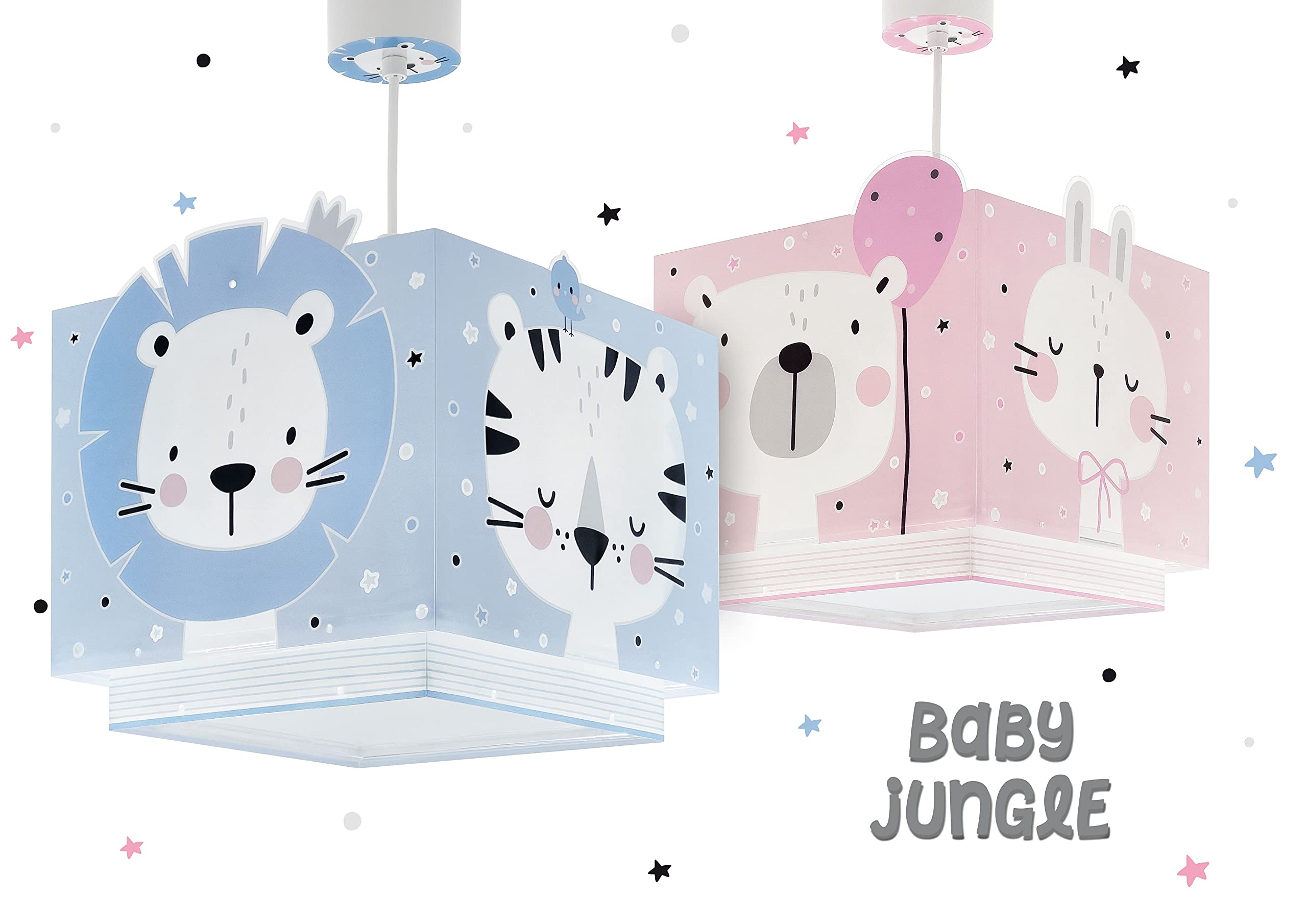 Dalber Lámpara Infantil De Techo Colgante Baby Jungle Jungla Rosa Oso León Tigre Conejo Animales, 63112S, E27