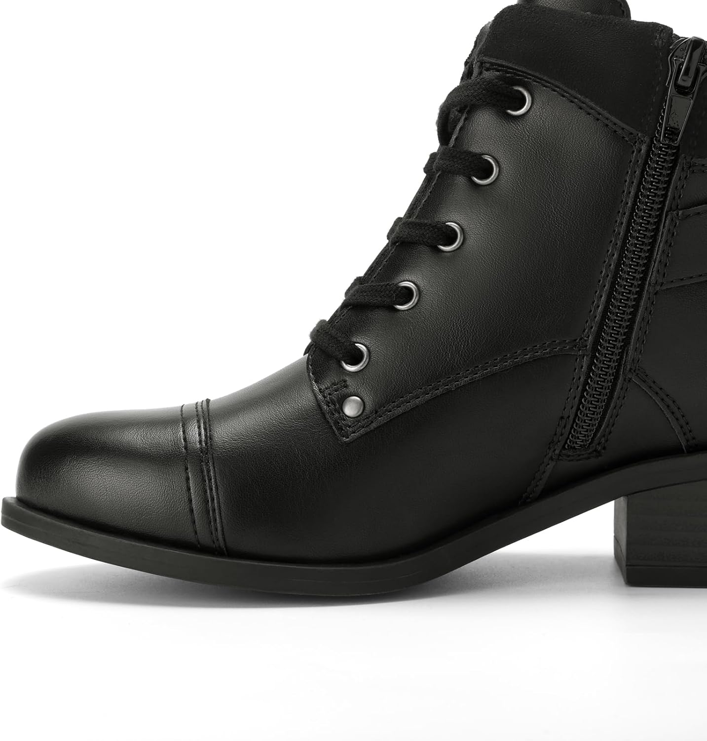 Athlefit Women's Short Ankle Boots Chunky Low Heel Round Toe Boots Comfortable Lace Up Booties with Side Zipper - Image 2