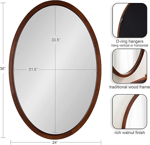 Miniatura 2 de Kate and Laurel Hogan - Espejo de arco con marco ovalado de madera tradicional moderno para decoración del hogar 24 x 36 pulgadas color marrón nogal