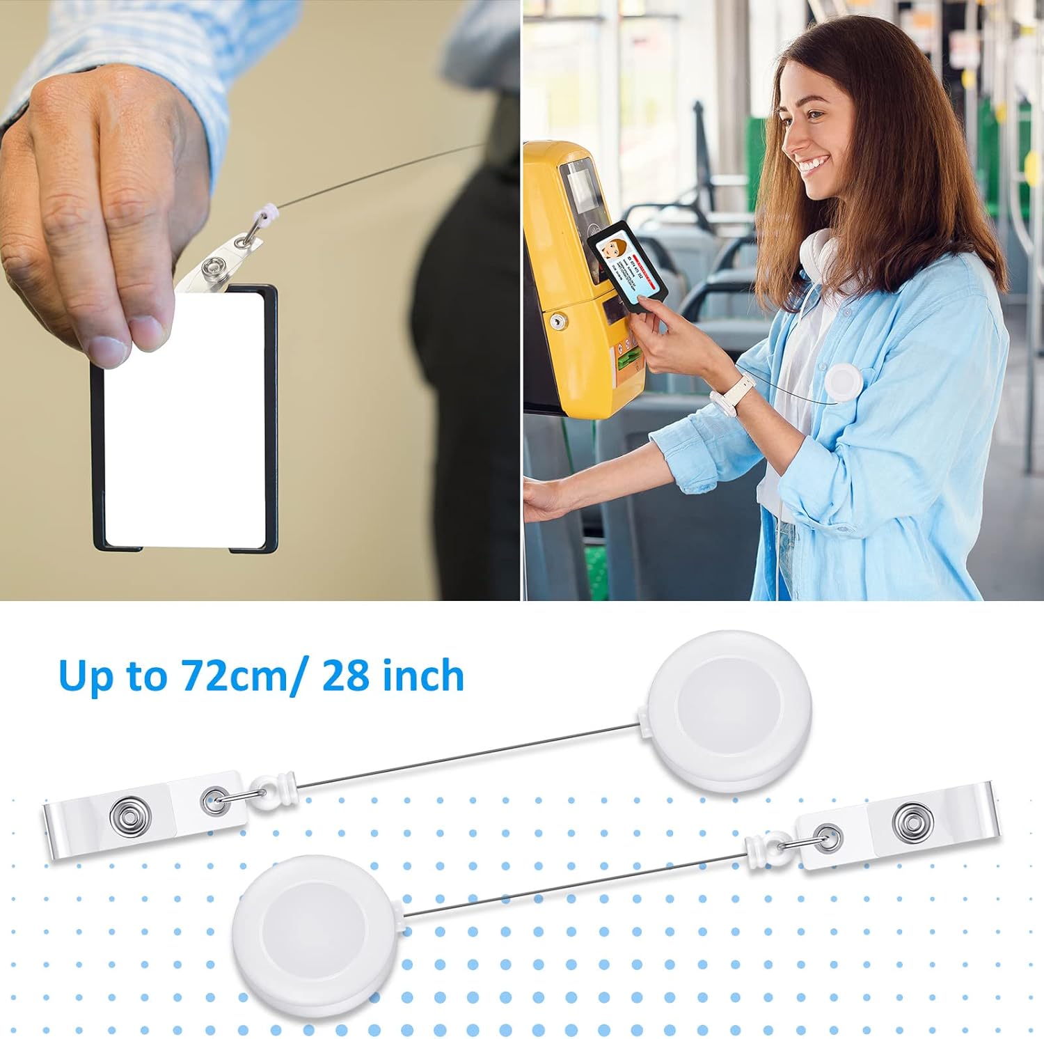 Zonon 100 Pieces Retractable Badge Reel Clips ID Card Holder Reel with Metal Belt Clip for Hanging Cards Key Chains, Name Badge Holders for Nurses Teachers Students(White) - Image 4