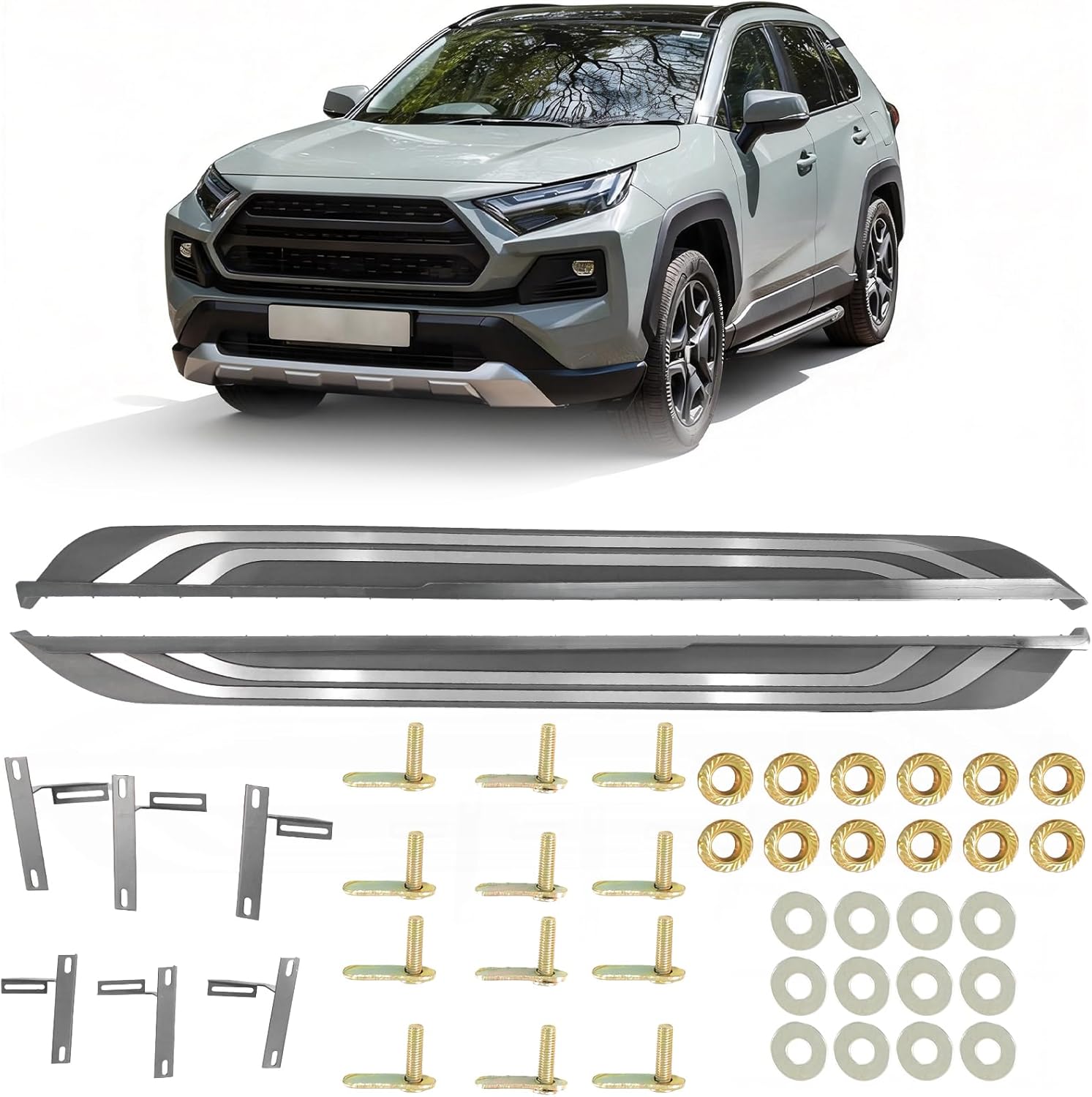 2 PCS Running Boards Fit for 2019-2025 Toyota RAV4 Aluminum Side Steps Nerf Bars with Bracket Accessories