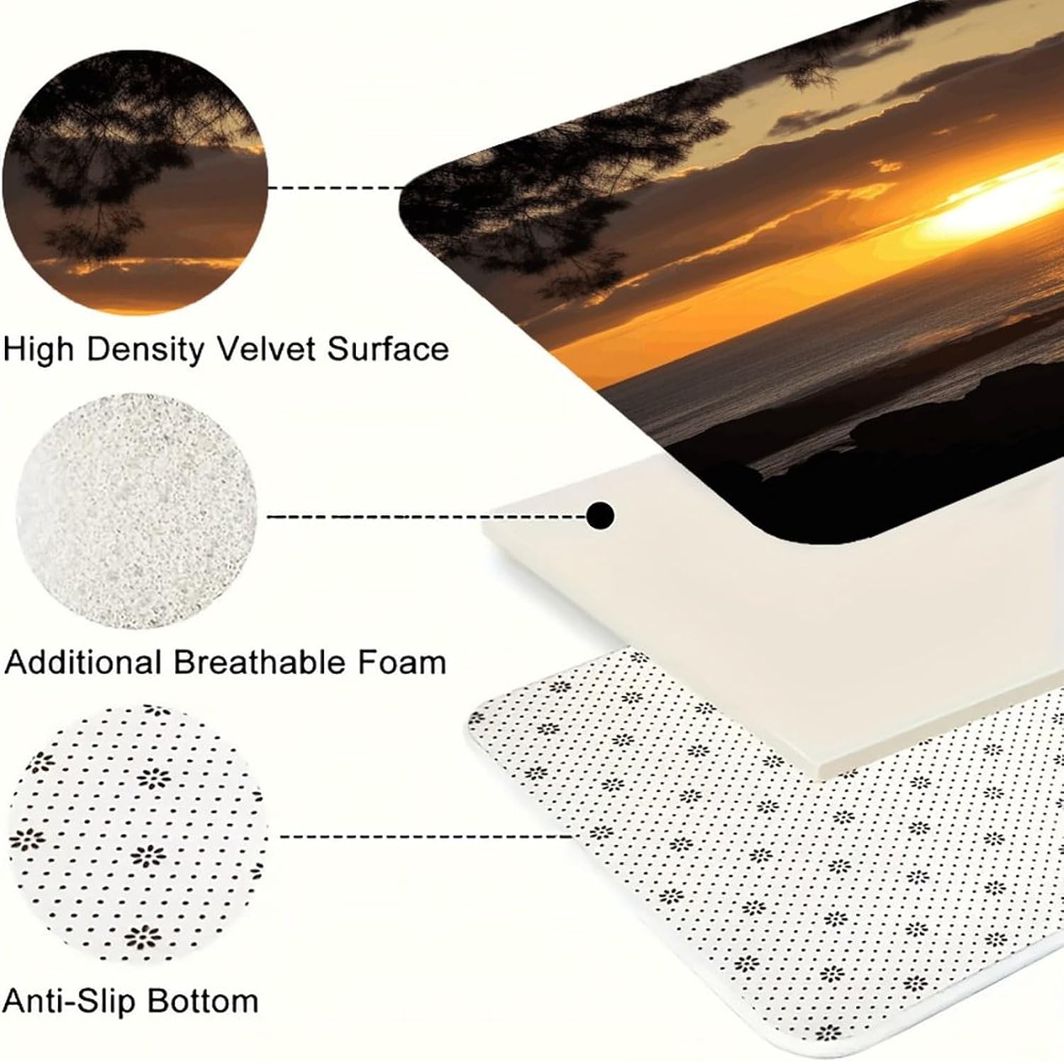 Sunset Hawaii Beach Kitchen Rugs Sets of 3 Washable Non Slip Kitchen Rug Water Resistant Carpet Piece Anti Fatigue Kitchen Mats Soft Comfort Standing Mat Modern Area Rug