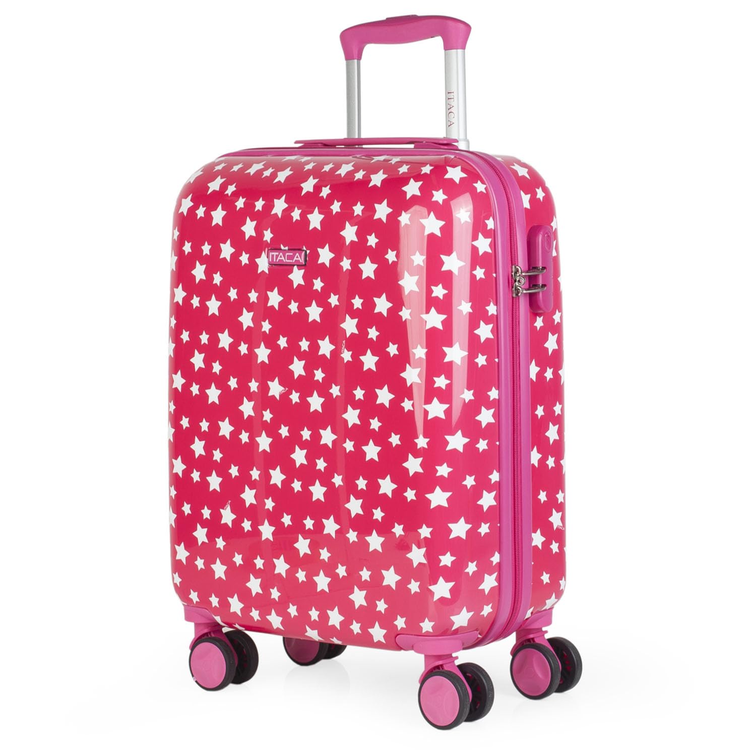 ITACA - Valise Cabine Enfant - Valise Enfant Fille - Valise Fille Garçon Rigide 4 roulettes - Bagage Cabine - Valise Enfants Résistant - Bagages Enfant Ultra Légère - Cadenas à Combinaison, Fuchsia