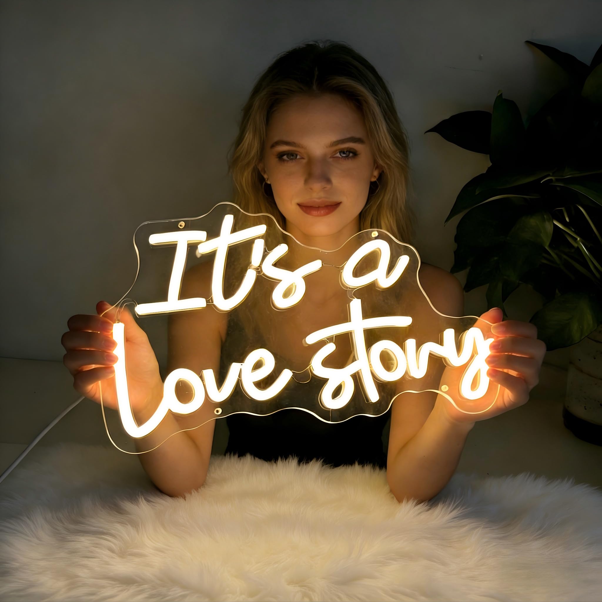 Neonowy znak LED "It's a Love Story", ciepłe białe światło