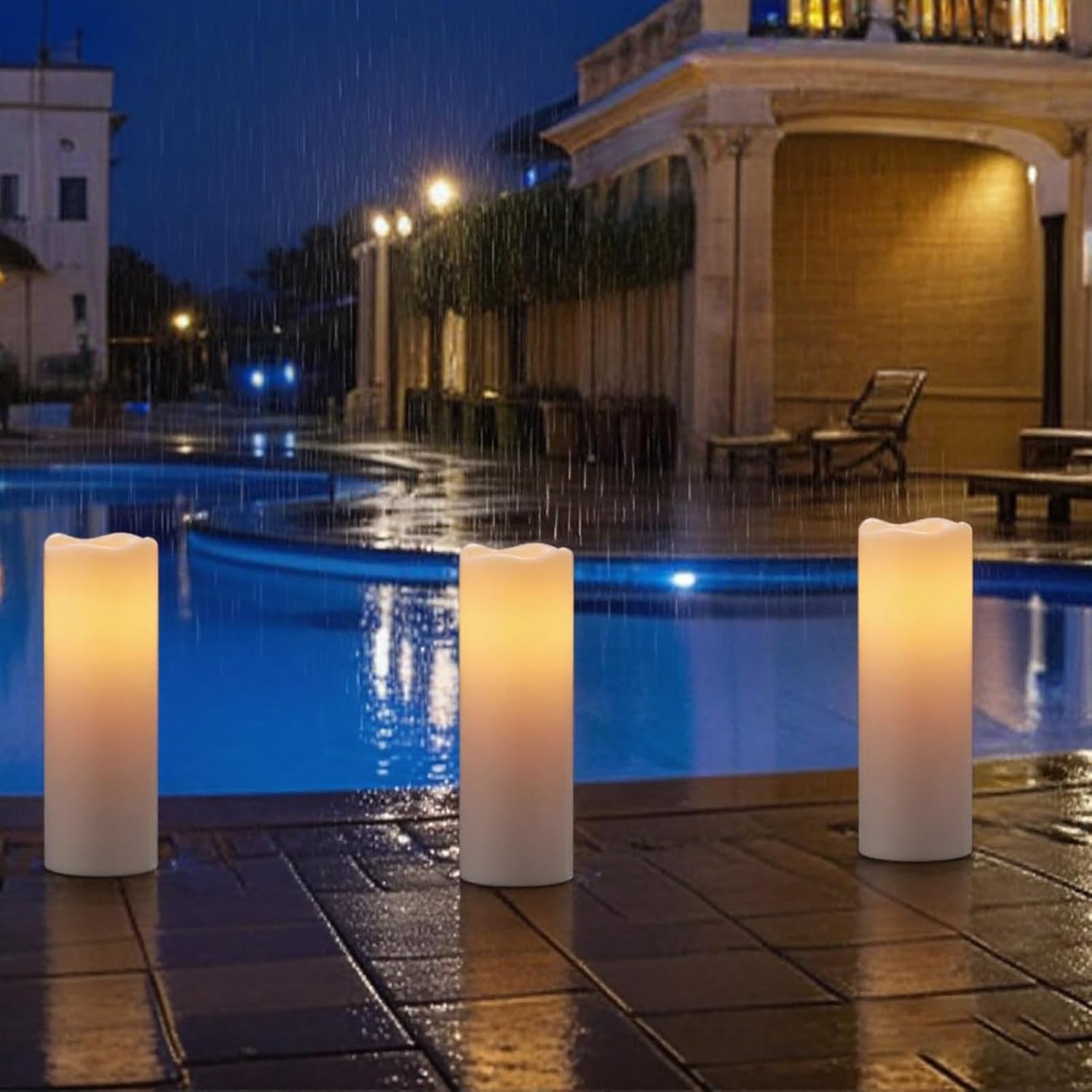 Eldnacele Large Outdoor Solar Flameless Candles Waterproof, 4" x 14", Solar Powered Dusk to Dawn Plastic LED Flickering Pillar Candles for Garden Patio Lanterns Wedding Holiday Decor(2 Pack White)