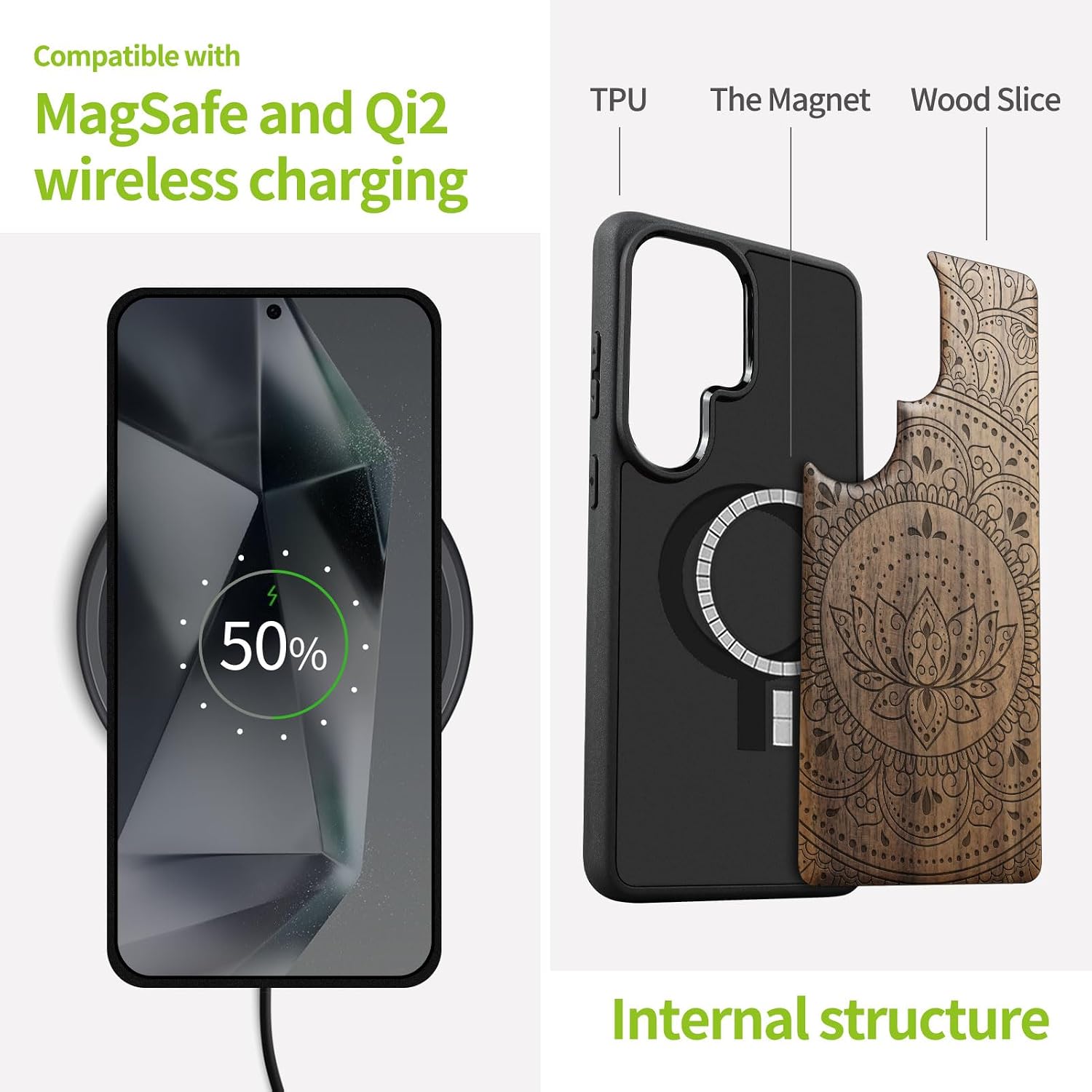 Carveit Magnetic Wooden Case for Samsung Galaxy S26 Ultra Case 2026, TPU Shockproof Cover & Wood Artisan Engraved, Compatible with MagSafe Wireless Chargers (Lotus Mandala Essence) Walnut