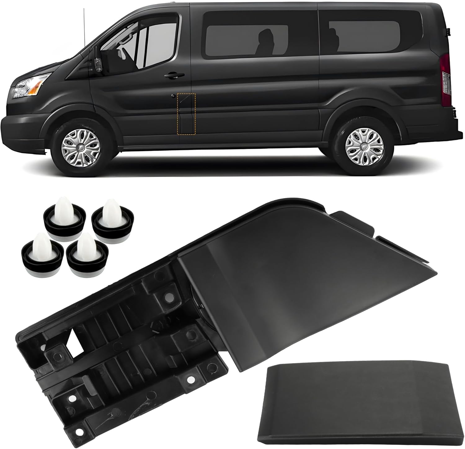 3 in 1 Gas Door Replacement Assembly Fuel Filler Door Housing Pocket Hinge Assembly/w Black Cover Moulding Trim for Ford Transit 150 250 350 2015-2023 CK4Z-5427936-A CK4Z-5427936-J CK4Z-61405A26-B