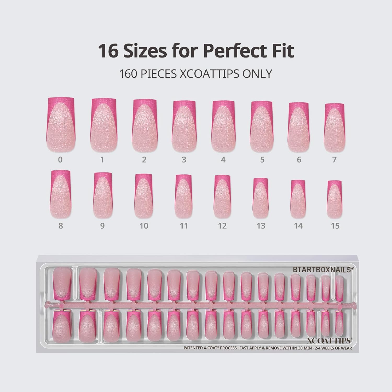 BTArtboxnails XCOATTIPS 5 Brighter Pastel French Tip Press on Nails - Long Square, Cat Eye Base, 4-Week Wear, Easy-to-Apply, Soak Off, Salon Quality Value at Home, 16 Size - 160 Fake Nails