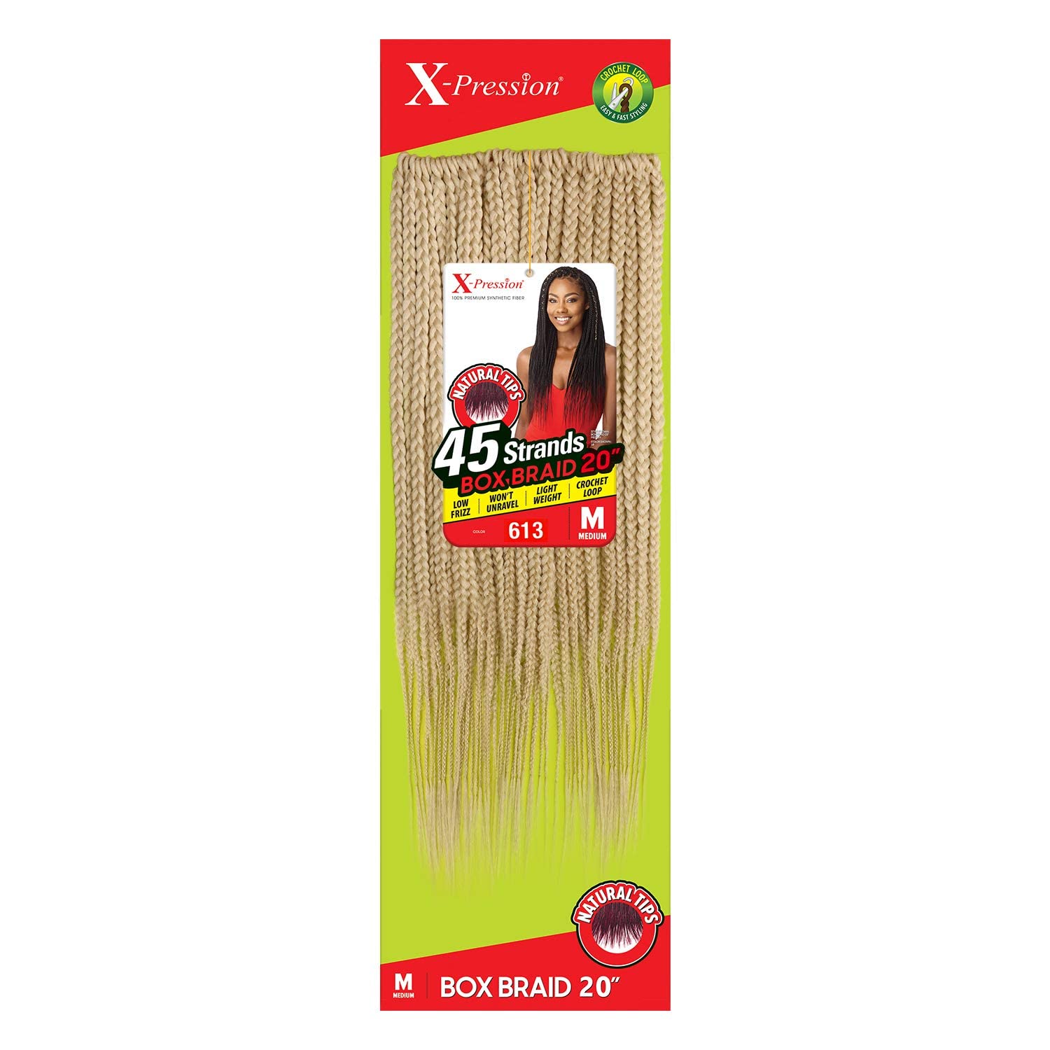 Outre Braids Outre Synthetic Hair Crochet Braids X-Pression Braid Natural Tips Medium Box Braid 20'' (3-PACK, 1)