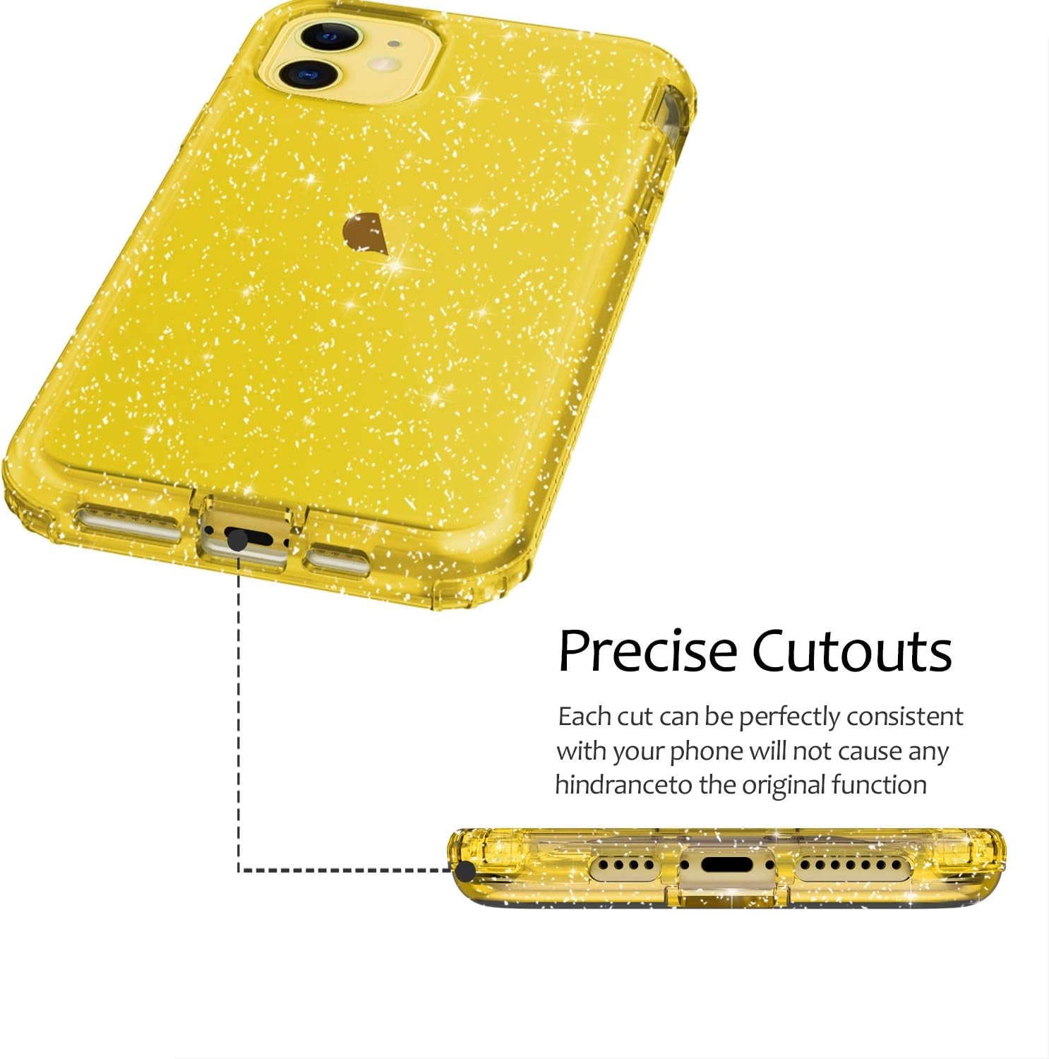 Casetego Compatible with iPhone 11 Case,360 Full Body Dual Layer Slim Crystal Transparent Case with Built-in Screen Protector for Apple iPhone 11 6.1 inch,Glitter Yellow Crystal