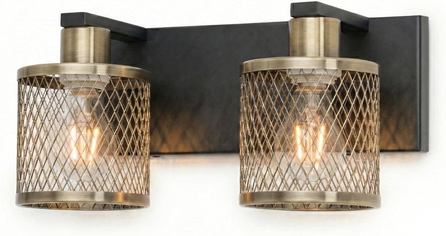 Bathroom Light Fixtures Black and Gold Vanity Lights 2 Lights Farmhouse Bathroom Vanity Light Vintage Design Wall Sconces Lighting for Mirror Attic Corridor Cellar Wall Lamps