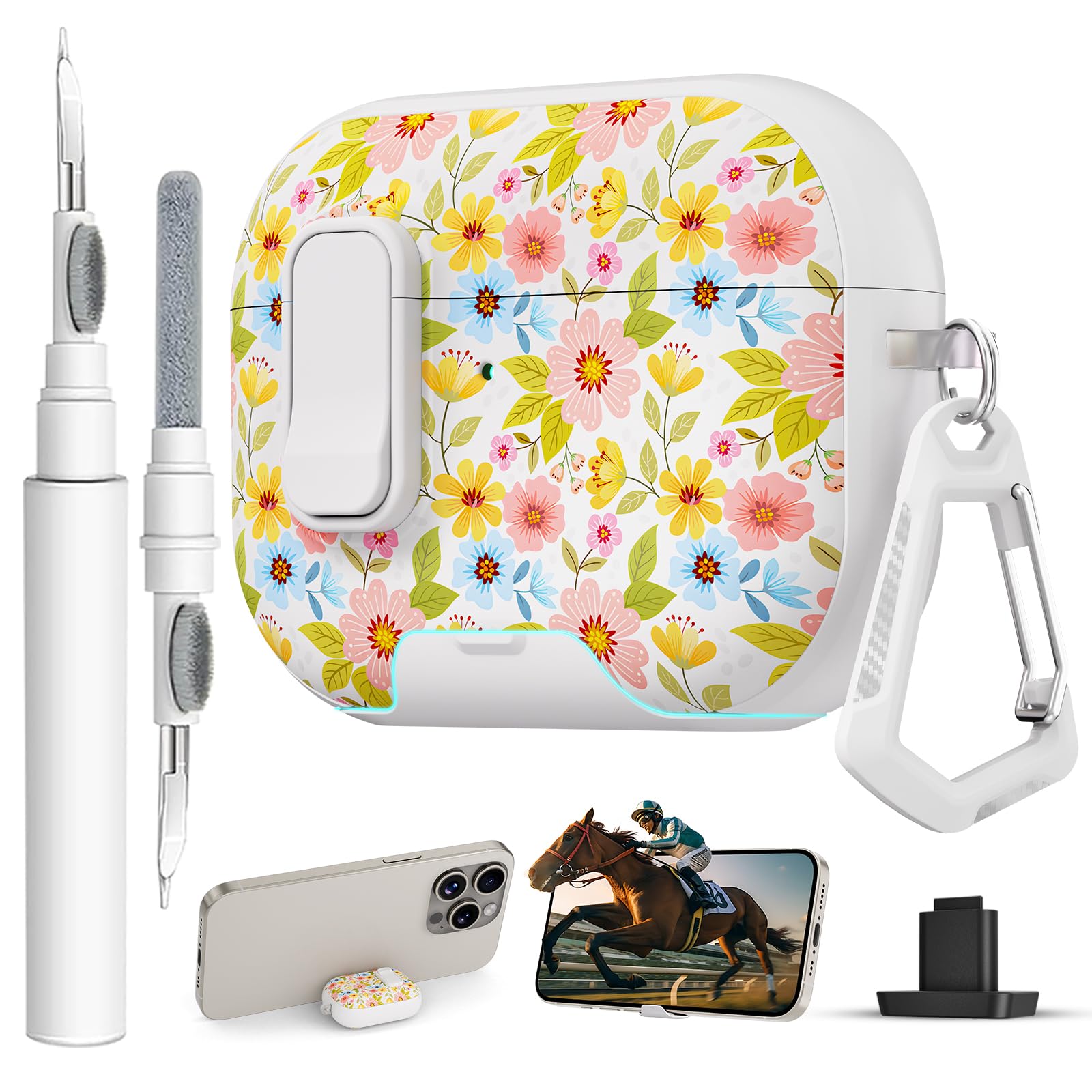 for AirPods Pro 3 Case with Lock &amp; Phone Stand,Cute Floral Pattern Style