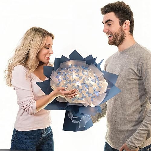 Miniatura 6 de Ramo de mariposas de bricolaje, 33 piezas con tira de luces LED, ramo de flores artificiales, manualidades para profesores y amantes