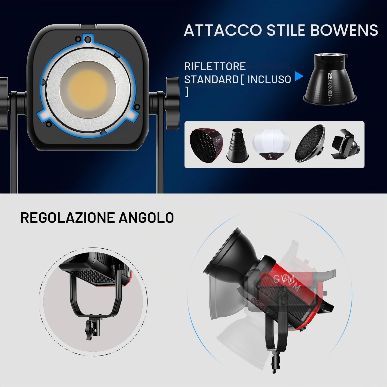 GVM - Luce video a LED, 300 W, 300 W, luce da studio a LED, 65000 Lux/1 m, per video studio, YouTube foto, CRI97+, 12 effetti, 2700 K – 6800 K, controllo DMX/APP