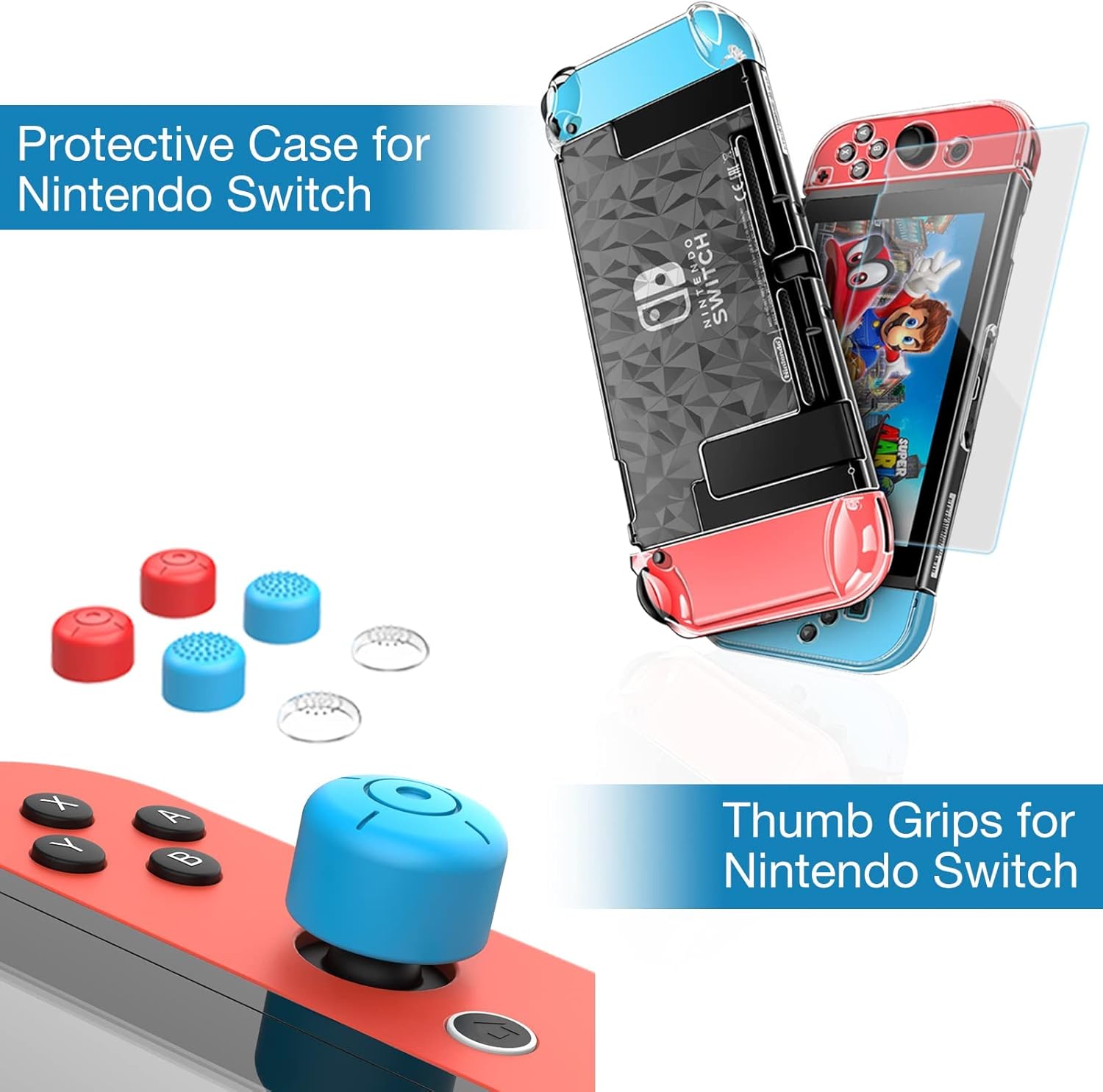 HEYSTOP Switch Accessories Bundle 28 in 1 for Nintendo Switch, Gift Kit with Carrying Case, JoyCon Charging Dock, Grip, Game Steering Wheel, Protective Case Protector, Screen Protector, Caps, Red&Blue : Video Games