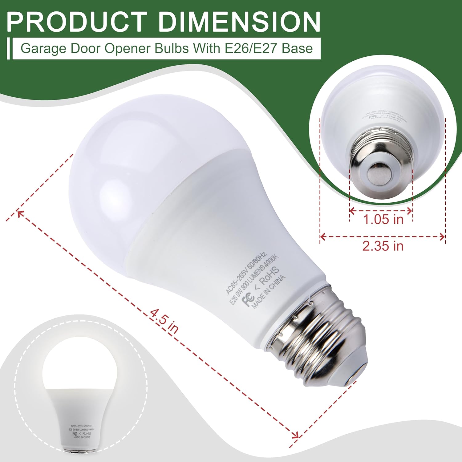 2 Pack LED Garage Door Opener Bulbs, 4000K, White, Compatible with All Garage Door Opener Brands Such as Genie, Chamberlain, Craftsman and LiftMaster Operators