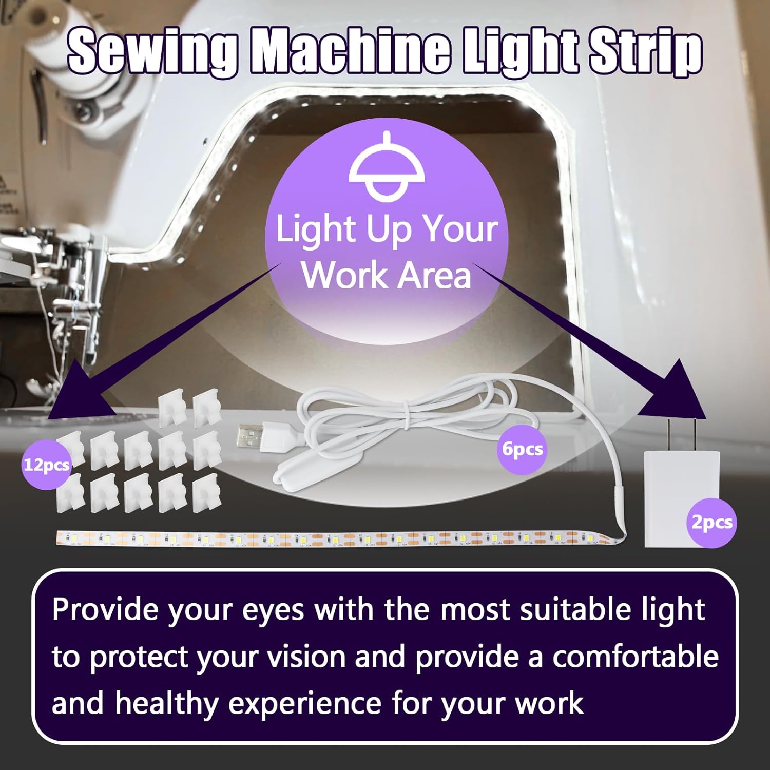 6 Pieces Sewing Machine Light Strip with Pushbutton Dimmer, 12in Sewing Machine Lights Led Strip with 17LEDS, Daylight White Sewing Machine Light Fits All Sewing Machines