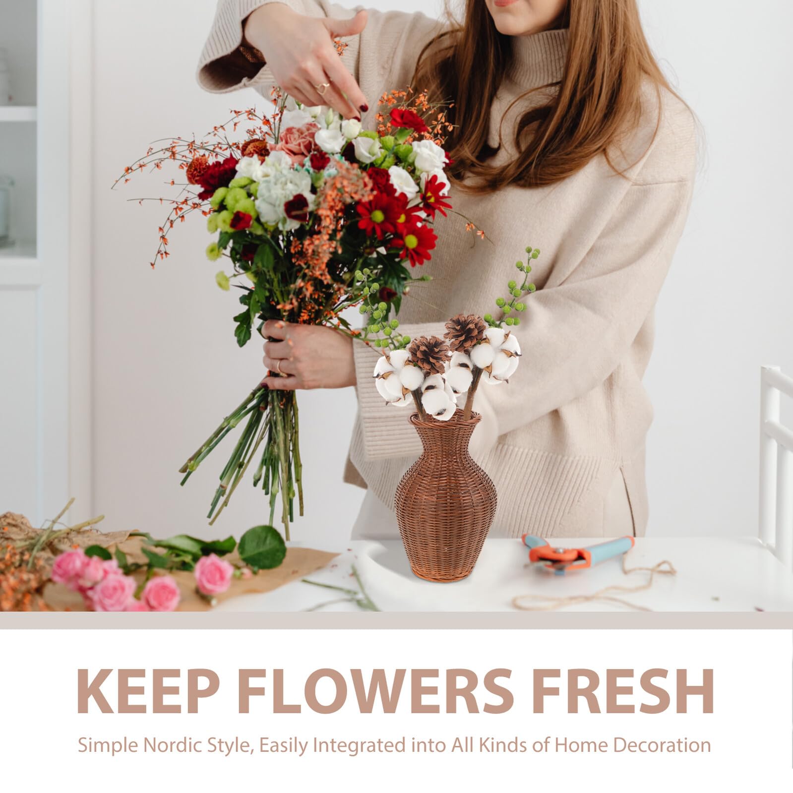 Branches de Coton Séchées 4 Pcs Vertes Tiges de Fleurs Naturelles pour Vase Décoration de Fleur Automnale Rustique Bouquets DIY Centre de Table Salon Chambre