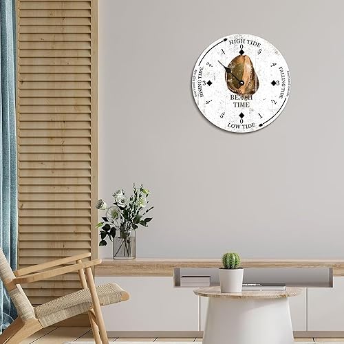 Miniatura 6 de Beach Time Sea Conch Tide Clock Ocean Time Coastal Wood Tidal Clock with High Tide Low Tide Non-Ticking Battery Operated Tide Clock 10" Tide