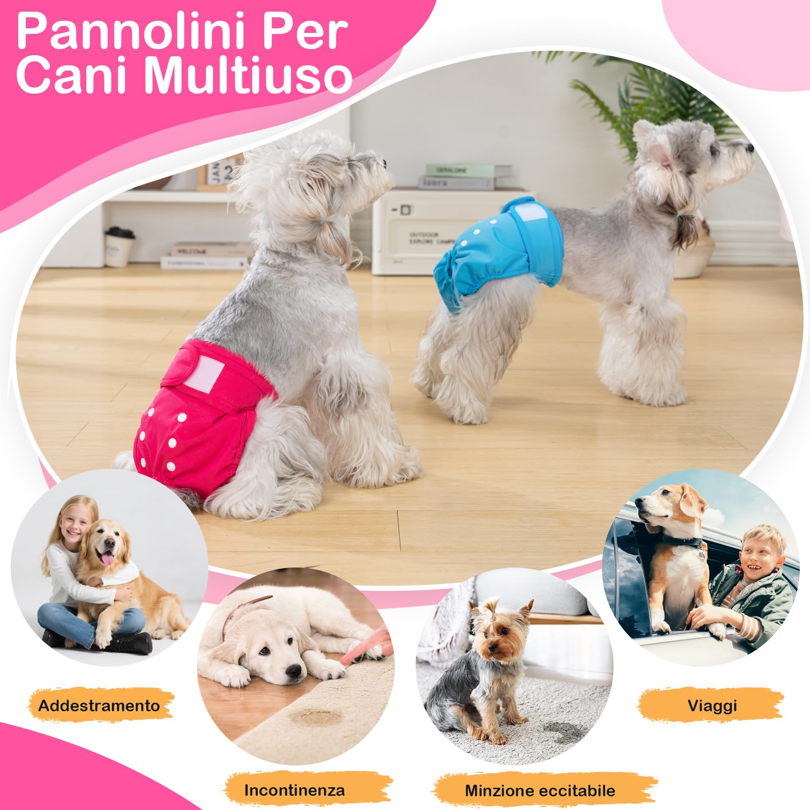 Mutandine Cane Femmina Calore Lavabili S (3 Pezzi), Assorbenti per Cani e Gatti, Pannolini da Ciclo per Femmine Cani