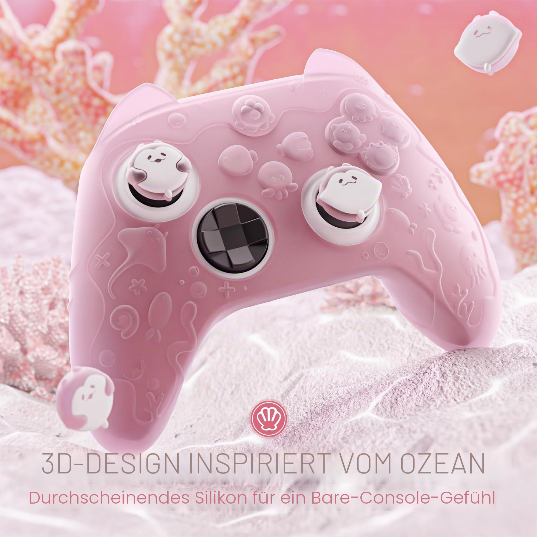 PlayVital Süße Schutzhülle für Xbox Series X/S Controller, Ocean Whisper Serie, Silikonhülle Cover für Xbox Series X/S Controller mit Joystick-Kappen&Schutzfolie, Rundumschutz (Pfirsichpink)