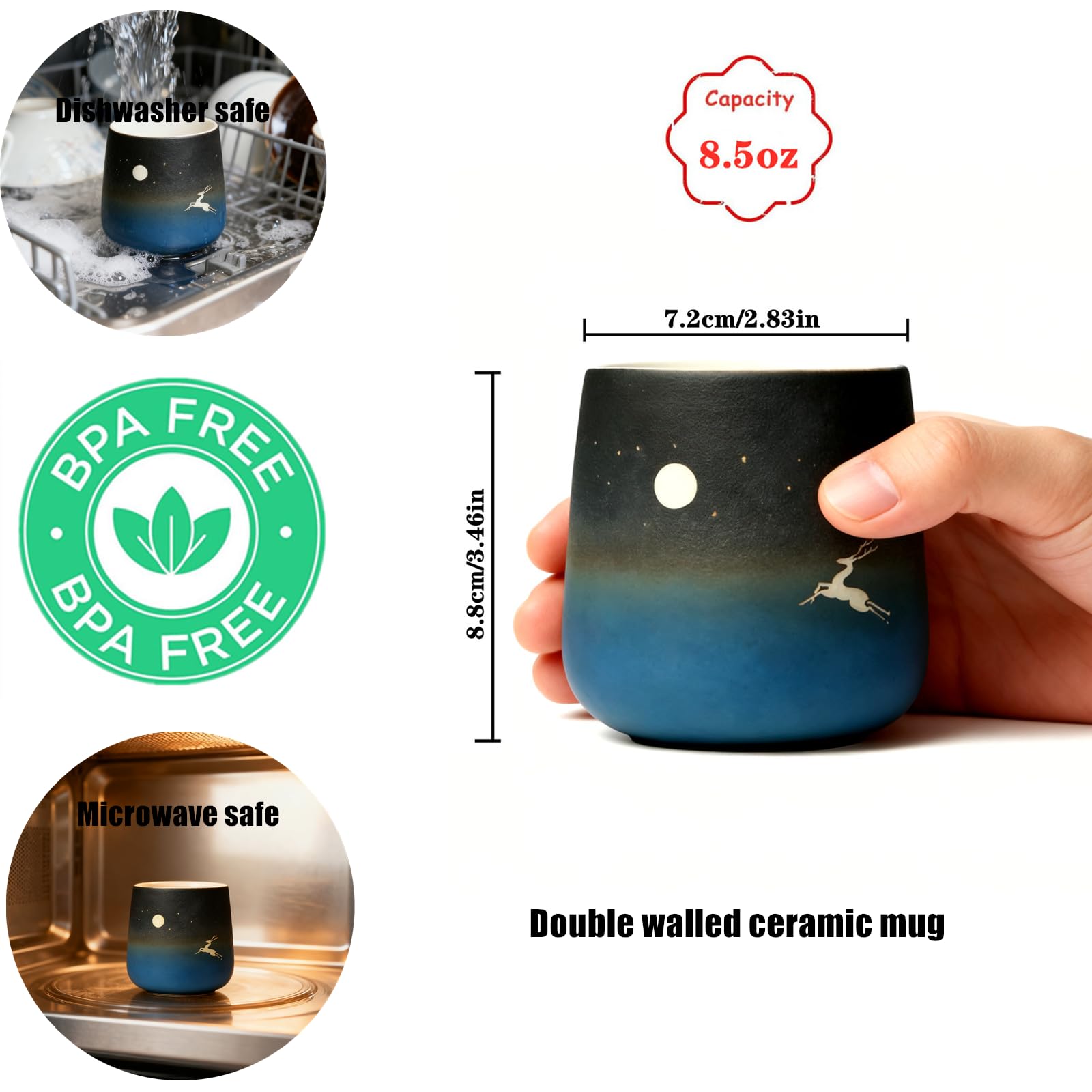 241.0 g Doppelwandige Keramik-Kaffeetassen, isolierte Espressotasse, Farbverlauf, matte Glasur, 2er Set mit Geschenkbox, perfekt für Cappuccino, Latte, Tee, Teebeutel und Bier (Blau)