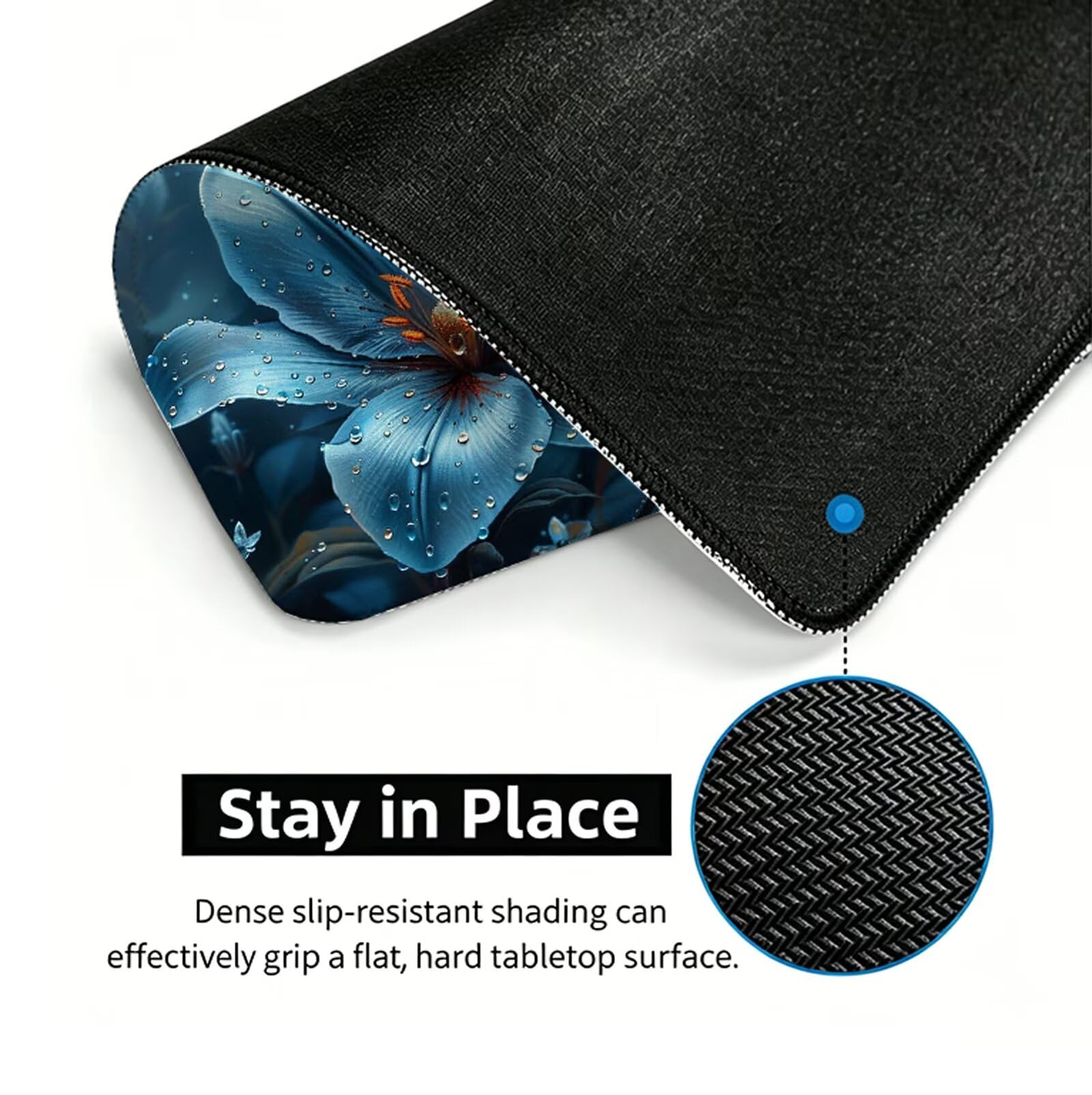Tappetino Mouse Giglio Tappetino Mouse XXL 150x80 cm Mouse Pad Blu Sottomano Scrivania Ufficio Grande, Mousepad Gaming Antiscivolo Impermeabile, Tappeto per Computer e Tastiera, Gamer, Regalo W6-765