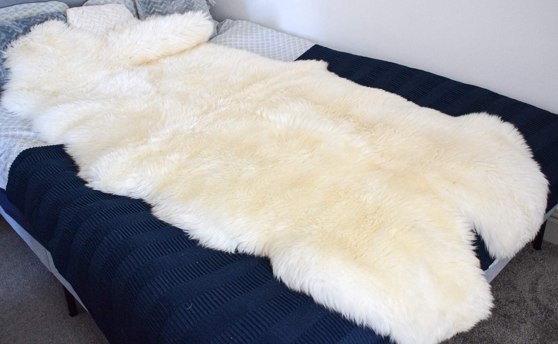 Alfombra de piel de oveja natural, suave, esponjosa, gruesa y peluda, de piel de oveja de 4 pelos